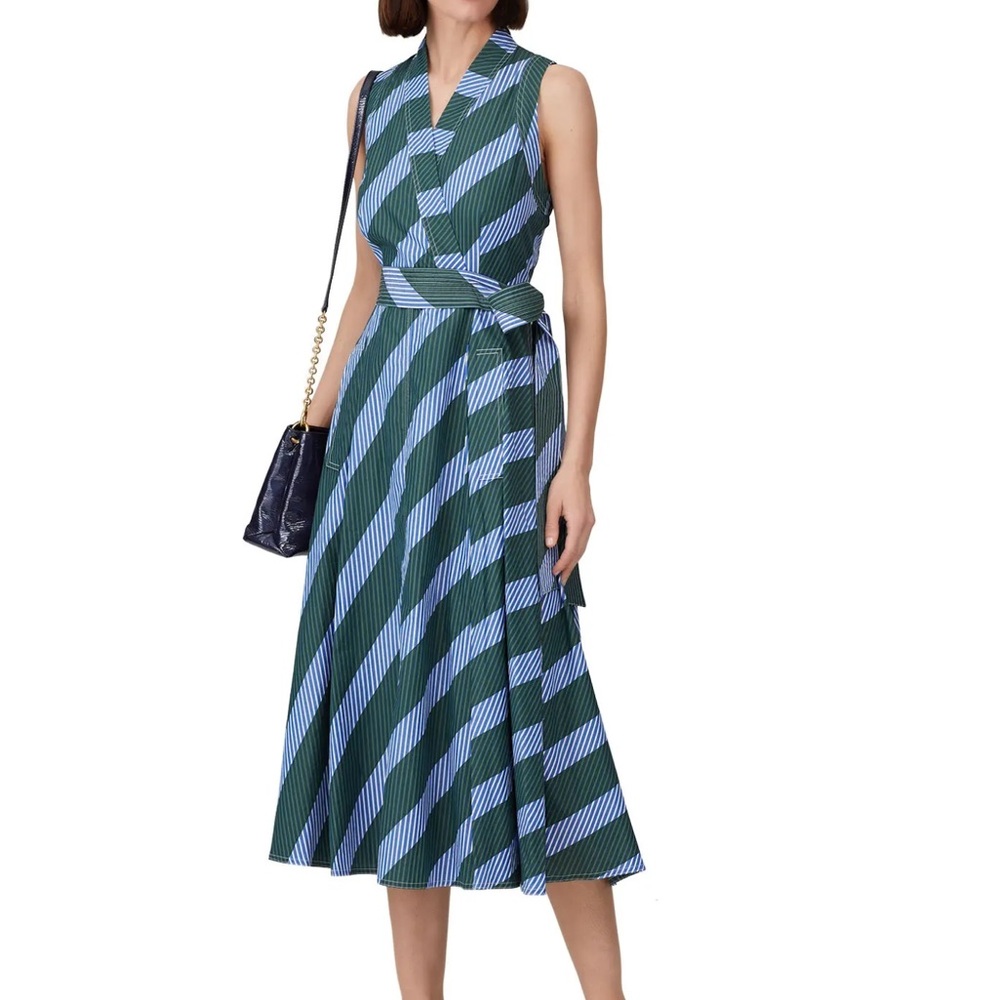 Tory Burch Diagonal Midi Wrap Dress Size 0 Women Preppy Cotton Pockets V Neck